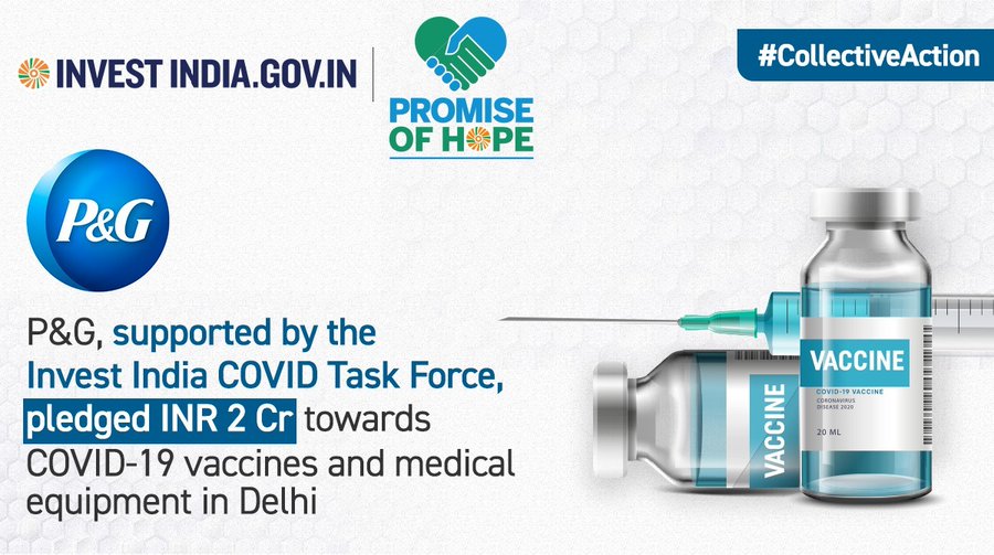 P&G, Supported by the Invest India COVID Task Force, Pledged INR 2 Cr towards COVID-19 vaccines and medical equipment in Delhi 
