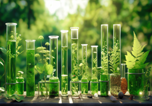 A row of laboratory test tubes filled with green plants and bioluminescent liquid, symbolising biotechnology innovation, with text overlay reading ‘Top 5 Biotech Clusters in India: Investment Hubs, Government Incentives & Growth’ against a natural green background.