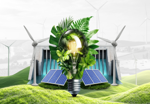 India renewable energy concept featuring solar power, wind turbines, hydropower dam, and sustainable green energy innovation.