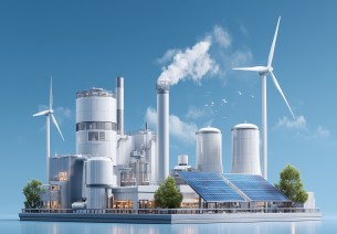 Large-scale solar panels and wind turbines at an industrial energy facility reflecting India’s rapid renewable capacity expansion and clean energy manufacturing push.