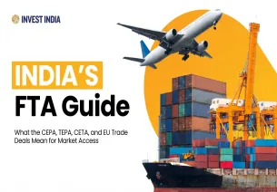 Banner signifying India’s FTA with UAE, EFTA, UK, and EU